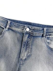 Manfinity Roughcore Men's Plus Size Light Blue Distressed Skinny Jeans With Fading And Ripped Details - Light Wash - View 5
