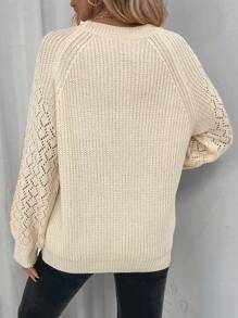 SHEIN LUNE Suéter hueco de manga raglán de punto unicolor para primavera y otoño de estilo casual