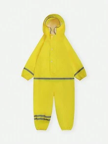 Girls' Simple Yellow Raincoat Jumpsuit - Yellow - View 3