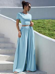 SHEIN Essnce 夏季两件套服装 - 淺藍色 - 查看 4