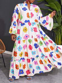 SHEIN CURVE+ 曲線加大尺碼女士花卉印花A字裙 - 彩色 - 查看 4