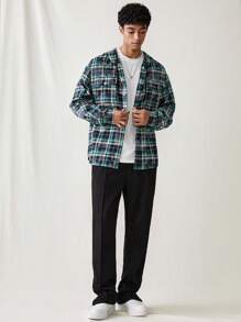 Manfinity VCAY Chaqueta con capucha de estilo casual y holgado con cremallera, a cuadros, de manga larga, para hombre, para otoño e invierno - Multicolor - Ver 1