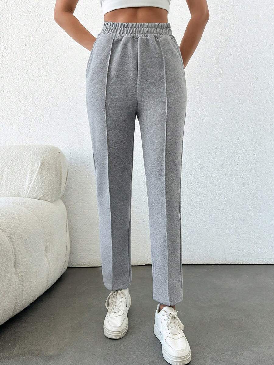 EURMUSE Ladies' Solid Color Casual & Simple Style Elastic Waistband Jogger Pants For Exercise And Outdoor Activities - Light Grey - View 1