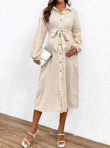 SHEIN Vestido casual de maternidad sólido con botones delanteros y cinturón