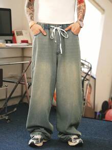 Manfinity Hypemode Y2K復古街頭風格男士淺藍色寬鬆牛仔褲