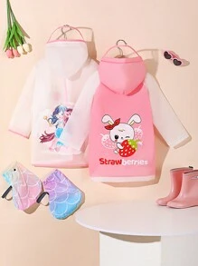 Cute Unicorn & Bunny Printed Outdoor Waterproof Raincoat For Toddler Girls, Ideal For Hiking And Playtime