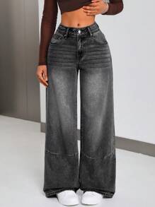 SHEIN ICON Women's Solid Color Simple Daily Casual Jeans