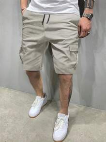 Manfinity Homme 宽松版型男士工装短裤，带翻盖口袋和抽绳 男士工装短裤 - 卡其色 - 查看 3
