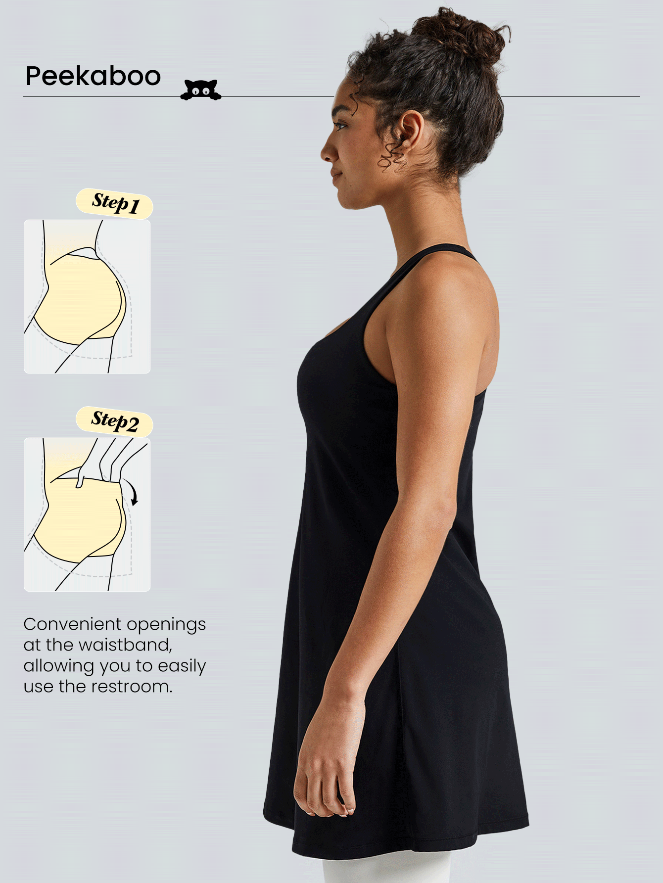 GLOWMODE FeatherFit™-Air Peekaboo Cut-Out Pocket Multifunktions-Sportkleid mit integrierter Shorts, leichter Halt, geeignet für Yoga, Alltag im Sommer