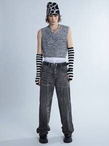 Manfinity EMRG Y2K 复古男士宽腿牛仔裤，复古 90 年代风格深色酸洗牛仔裤，适合丈夫、男朋友的礼物 - 黑色 - 查看 8