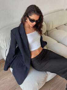 Aloruh Simple Work Suit Jacket With Dark Grey Notched Collar - Grey - View 5