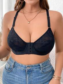 Plus Size Lace Underwired Push-Up Bra (1 Piece) - Black - View 1