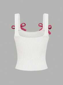 SHEIN Unity Women's Crop Top With Square Collar & Bow Decoration, Red - Multicolor - View 2