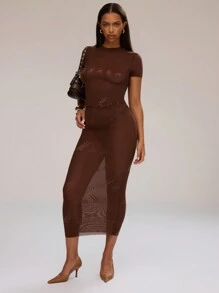 MUSERA Sheer Low Rise Maxi Skirt Y2k 90's Spring Summer Vacation Party - Black - View 3