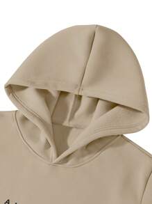 Manfinity Homme Bộ đồ hai mảnh áo hoodie in chữ và quần nỉ rộng rãi cho nam - Màu be - Xem 4