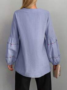 SHEIN Cottnline 花朵刺繡燈籠袖襯衫 - 紫色 - 查看 2