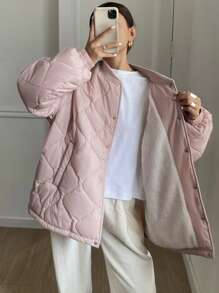 DAZY 女士休闲纯色棉服外套，冬季，冬季女装，冬季外套女式夹克 - 粉色 - 查看 9