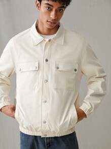 Manfinity VCAY Chaqueta casual de hombre de ajuste holgado, de unicolor tejido, de manga larga, para uso diario en otoño e invierno