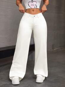 SHEIN Tall 女士實色簡約風格日常牛仔褲