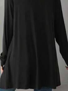 SHEIN LUNE Abrigo largo sin cuello de estilo para mujer con dobladillo asimétrico, unicolor
