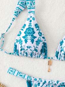 SHEIN Swim Women's Vacation Matching Printed Bikini Set, Random Print Pattern Summer Beach