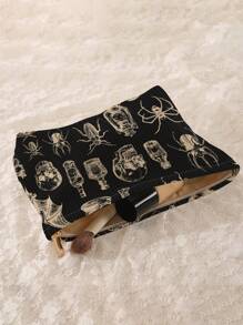 ROMWE Goth Skull & Insect Specimen Pattern Double-Sided Printed Corduroy Cosmetic Bag - Multicolor - View 4