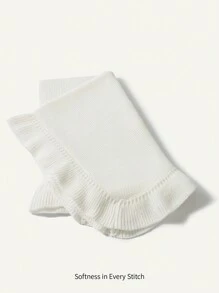Solid Color Simple & Comfortable Baby Blanket With Lace Love Valentine - White - View 2