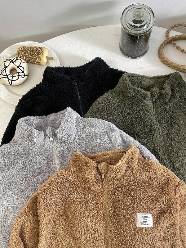 Chaqueta de punto gruesa de manga larga con cuello alto tejido, con letras, de doble cara de terciopelo, informal, para niño preadolescente, adecuada para ir a la escuela, ocio diario, vacaciones y viajes, adecuada para deportes, adecuada para otoño e invierno