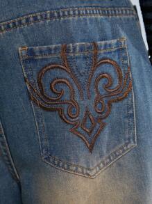 Manfinity Denimwave Y2K 复古男士宽松牛仔裤，90 年代复古风格宽腿破洞牛仔裤，适合送给丈夫、男朋友的礼物 - 深色水洗藍 - 查看 7