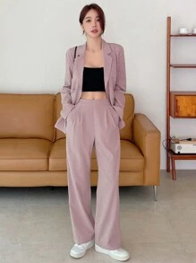 DAZY Damen Anzugjacke und lange Hose Set, einfarbig, Arbeitskleidung für Frauen, Herbstmode Business-Garderobe für Frauen - Pink - Übersicht 4