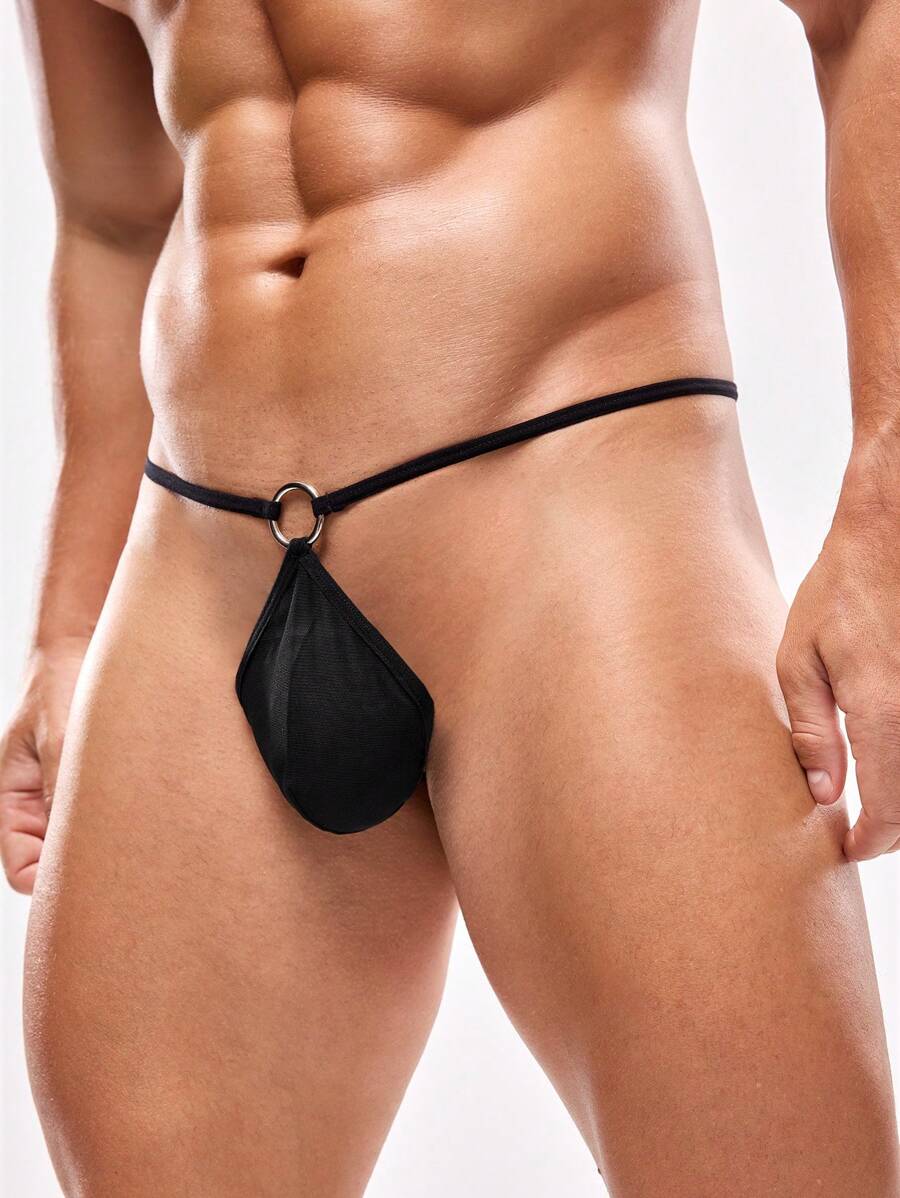 SHEIN 男性性感丁字褲，大膽、前衛、浪漫的圓形設計內衣 - 黑色 - 查看 1