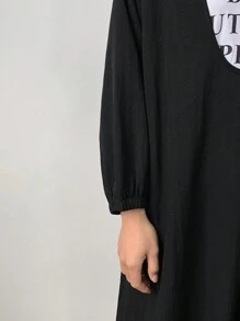 FRIFUL Đầm dài tay lửng dáng rộng màu trơn dành cho nữ, đầm chống nắng thường ngày. - màu đen - Xem 5