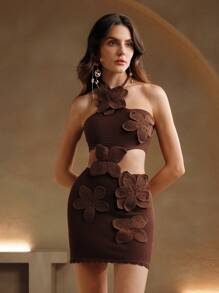 Anewsta Sexy, figurbetontes trägerloses Kleid mit 3D-Blumenform