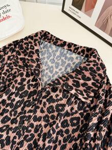 SHEIN EZwear Plus Size Women's Leopard Print Simple Daily Long Sleeve Shirt