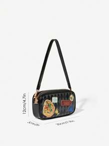 HARRY POTTER X SHEIN Badge And Rhombus Pattern Black Shoulder Bag, Express, Gifts,Valentine's Day, Back To School