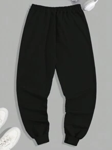 RueChic Vertical Japanese Print Casual Men's Tracksuit Pants, Slim Fit - Black - View 2
