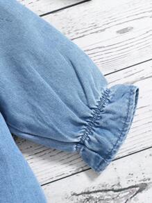 SHEIN Baby Girls' Peter Pan Collar Long Sleeve Blue Denim Jacket