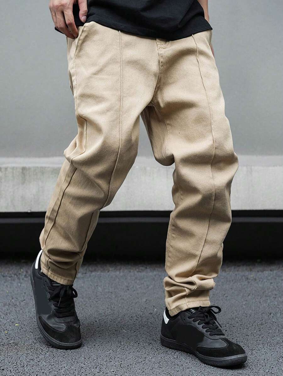 Manfinity EMRG Men Slant Pocket Straight Leg Jeans - Khaki - View 1