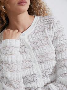 WESTFADE Ruffle Knit Lace Cardigan - White - View 5
