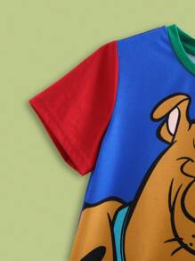 SCOOBY-DOO X SHEIN Young Boy Cartoon Animal Dog Printed Color-Block Round Neck T-Shirt