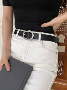 DAZY 中性PU皮皮帶，適用於牛仔褲、任何褲裙，萬用皮帶也非常適合約會和休閒活動 - 黑色 - 查看 5