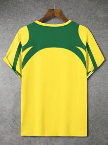 Manfinity EMRG Men's Simple Color-Block Round Neck Short Sleeve Daily Wear Jamaica Letter Print T-Shirt For Summer - Multicolor - View 2