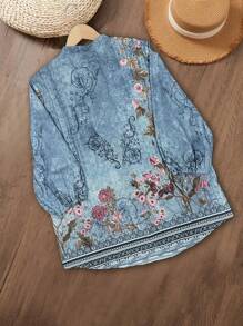 西式幾何印花女式3/4袖衫 - 彩色 - 查看 3