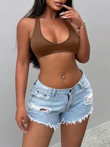 Zolique Women's Slim Fit Solid Color Cropped Sexy Tank Top, Summer