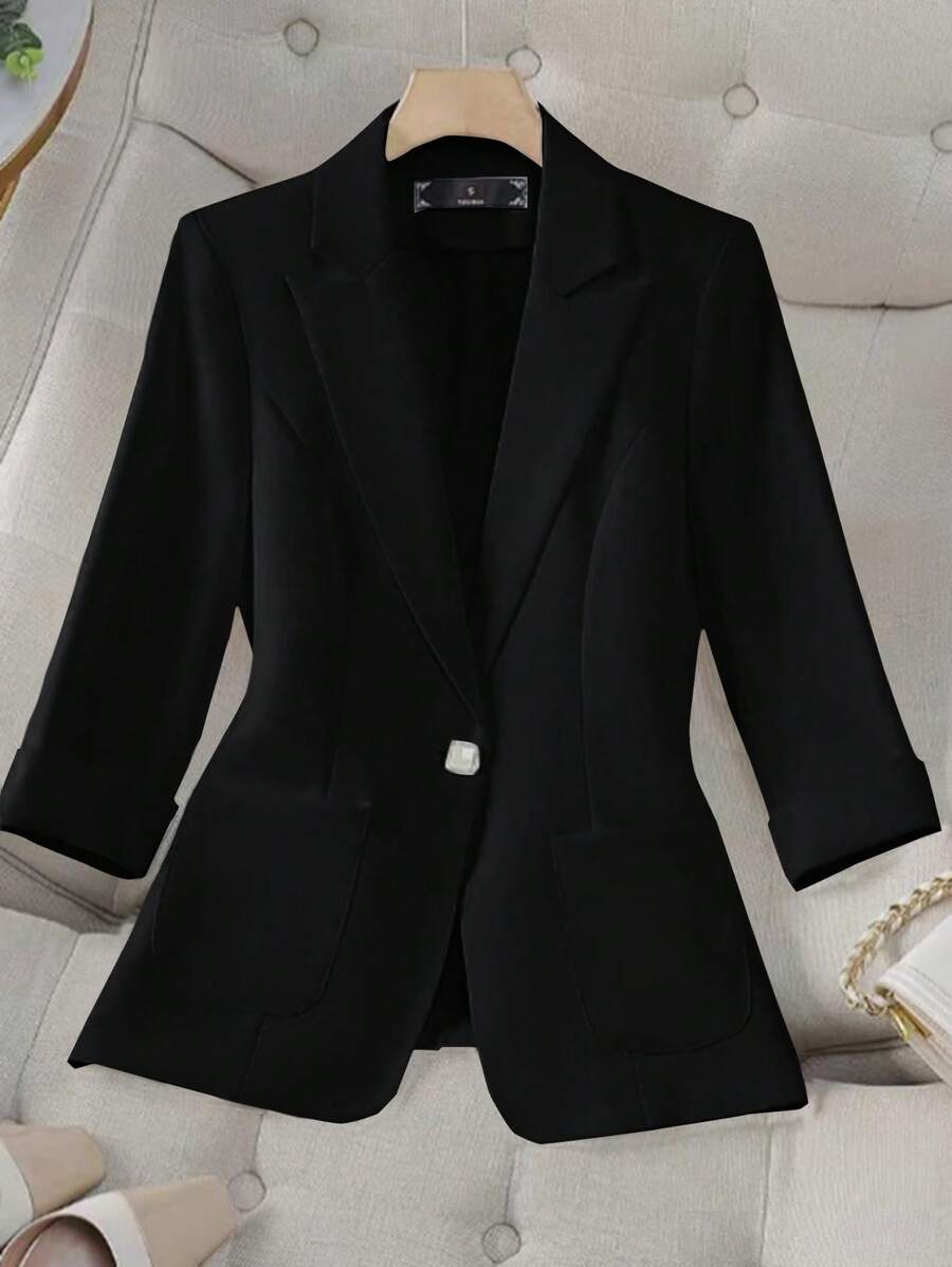 Franclia Spring/Summer Casual Business Solid Color Black Blazer - Black - View 1