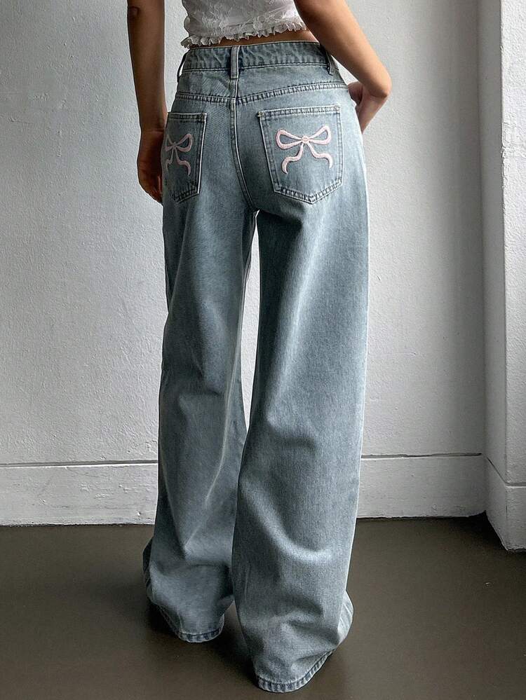 Women's Butterfly Print Casual Everyday Match Denim Jeans