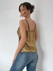 SHEIN Essnce Top de tirantes de cuello con escote drapeado de textura metálica y parche de encaje para mujeres, primavera/verano