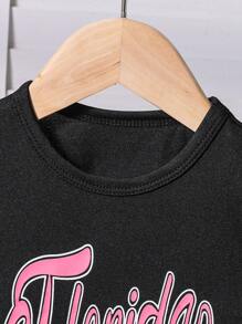 嬰兒女童粉色多口袋牛仔外套配黑色時尚英文字印花T卹和黑色A字裙，秋冬裝套裝(3件) - 粉色 - 查看 7