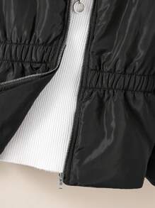 SHEIN Solid Color Simple Style Long Sleeve Padded Coat For Tween Girls, Daily Wear - Black - View 3