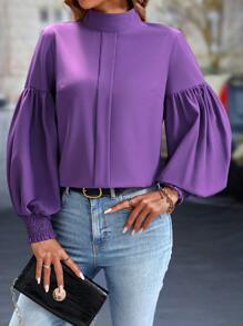 Chiquease Blusa morada de manga larga con cuello alto para mujer en otoño - Morado - Ver 7